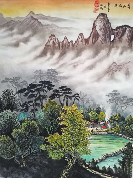 胡德康作品4《秀山民居》70x110cm 画于2020年正月